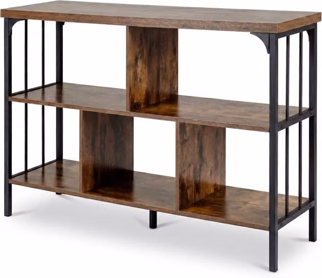 COSTWAY 3 Tier Modern Open Back Bookshelf with Metal Frame in Brown