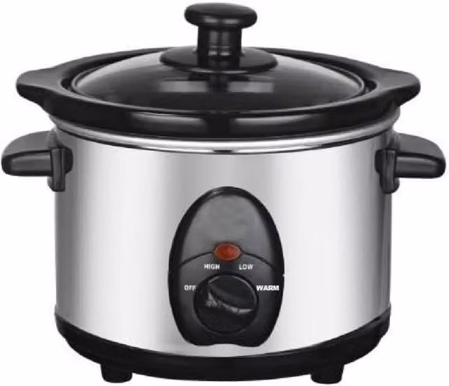 Elpine 1.5l Slow Cooker with 3 Heat Settings and Keep Warm Function in Silver and Black