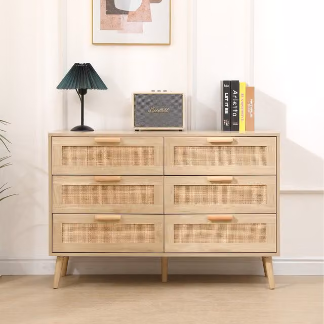 HMD 6 Drawer Rattan Chest in Beige