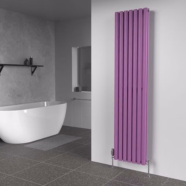 Lux Heat Oval Coloured Vertical Radiator in Pretty Plum Purple, H 180 cm x W 42 cm