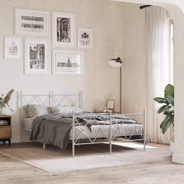 Berkfield Home Metal Bed Frame with Footboard, White, W/D/H: 120 x 190 cm – 1