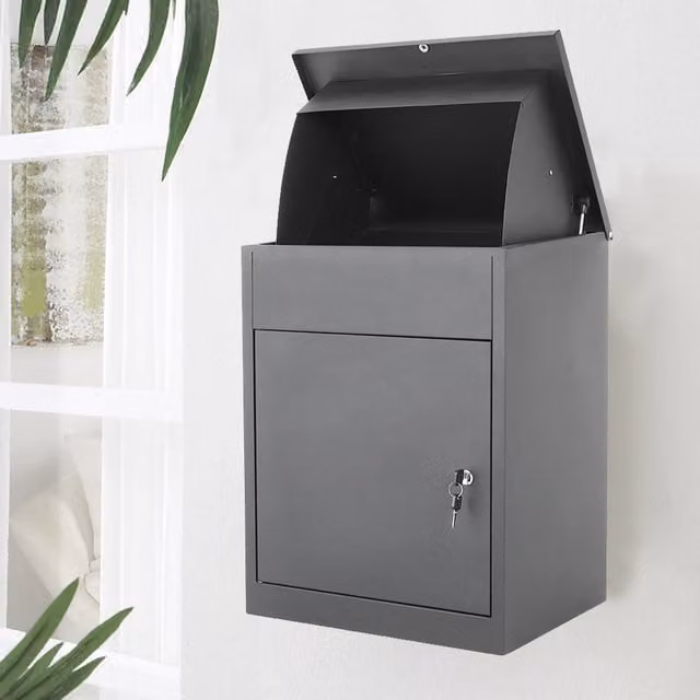 Livingandhome Wall Mounted Steel Parcel Box in Grey