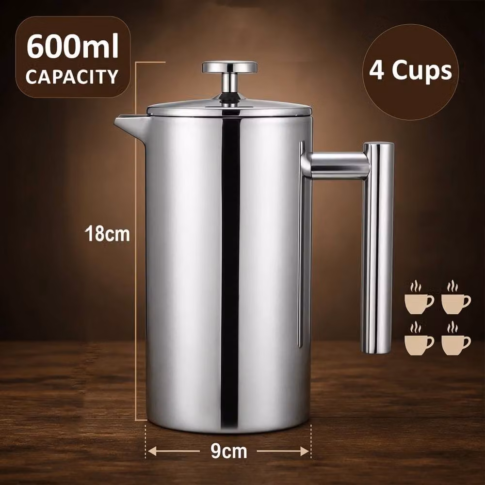 Havendro Stainless Steel French Press Coffee Maker, 600ml, Silver – 2