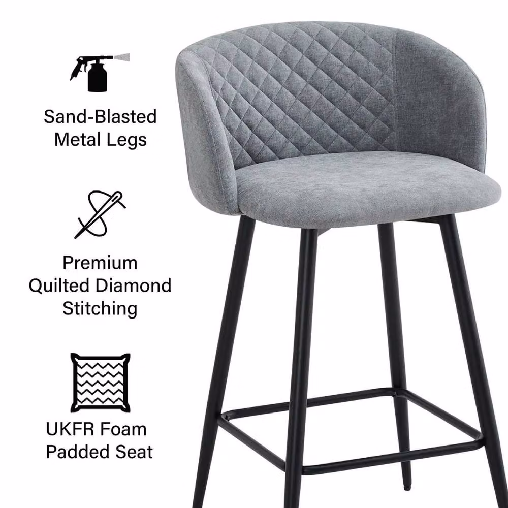 KORVIXA Pack of 2 Modern 360 Swivel Dining Chairs in Silver Grey Sand Fabric with Metal Upholstered Frame – 4
