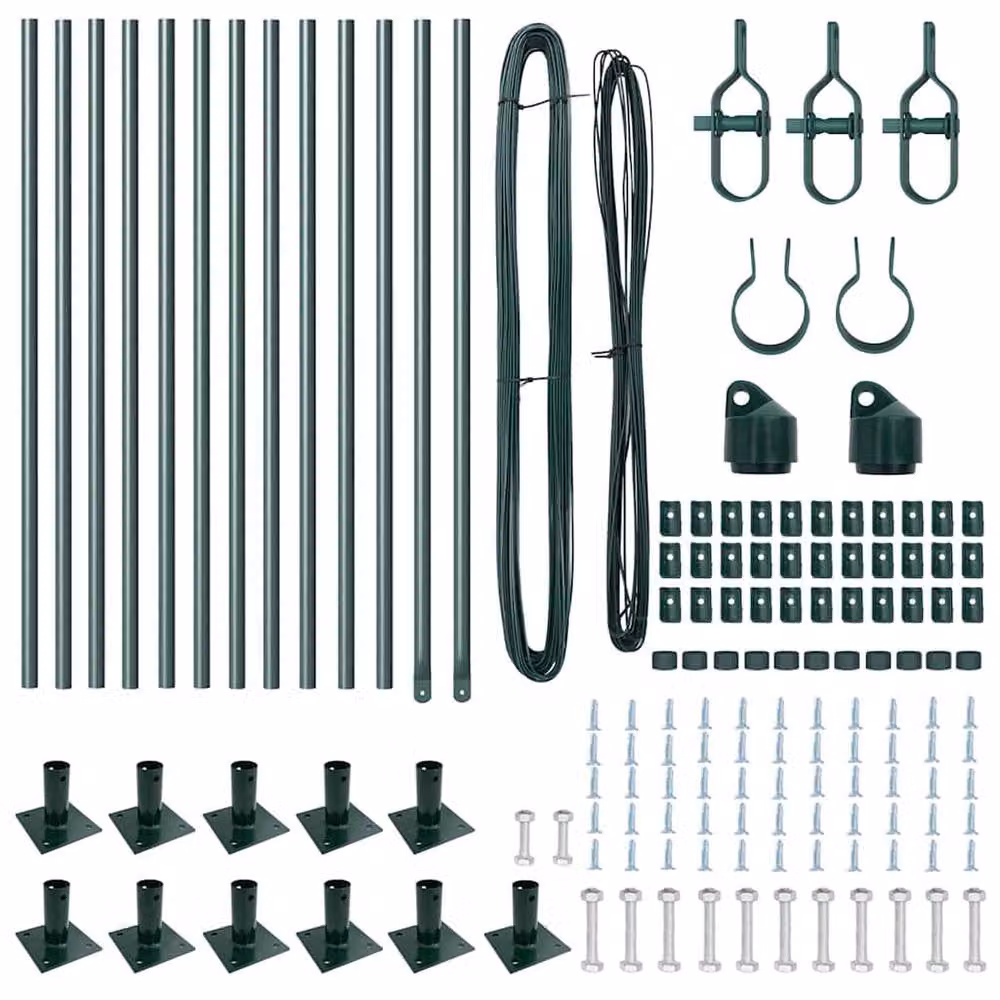 Berkfield Home 13 Piece Green Galvanised Steel Round Fence Posts with Bolt Down Base Plates, H: 110 cm, Diameter: 3.2 cm – 4