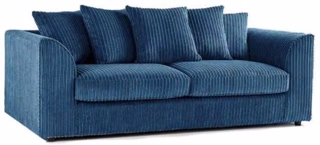 Bliss Furniture 3 Seater Scatter Back Sofa in Blue Jumbo Cord Fabric with Removable Covers and Scatter Cushions
