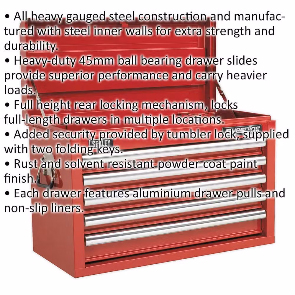 Loops Red 5 Drawer Lockable Tool Chest Storage Unit Cabinet W: 66 cm, D: 31.5 cm, H: 42.5 cm – 2