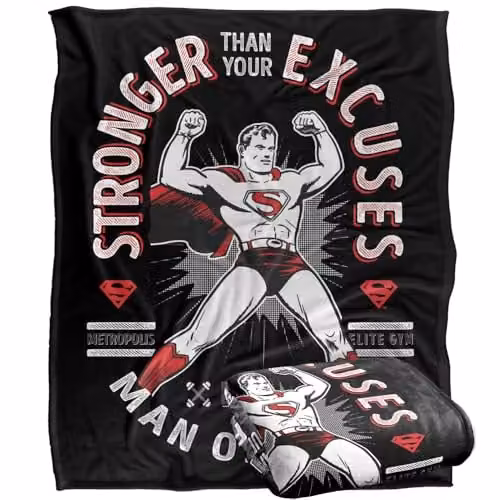 Warner Bros. Superman Justice League Stronger Than Excuses Super Soft Fleece Throw Blanket, Multicolour, W: 152.4 cm x D: 127.0 cm – 1