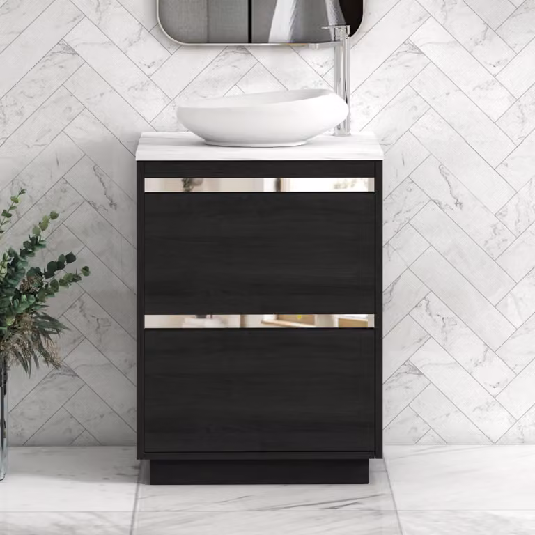 Royal Bathrooms Orion 600mm Hale Black Floor Standing 2 Drawer Vanity Unit with Carrara White Nova Basin and Chrome Accent Trim