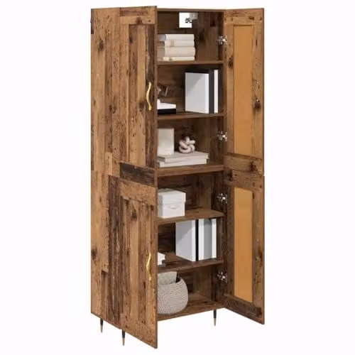 vidaXL Modern Highboard in Old Wood and Gold, W: 69.5 cm, D: 34 cm, H: 90 cm – 1