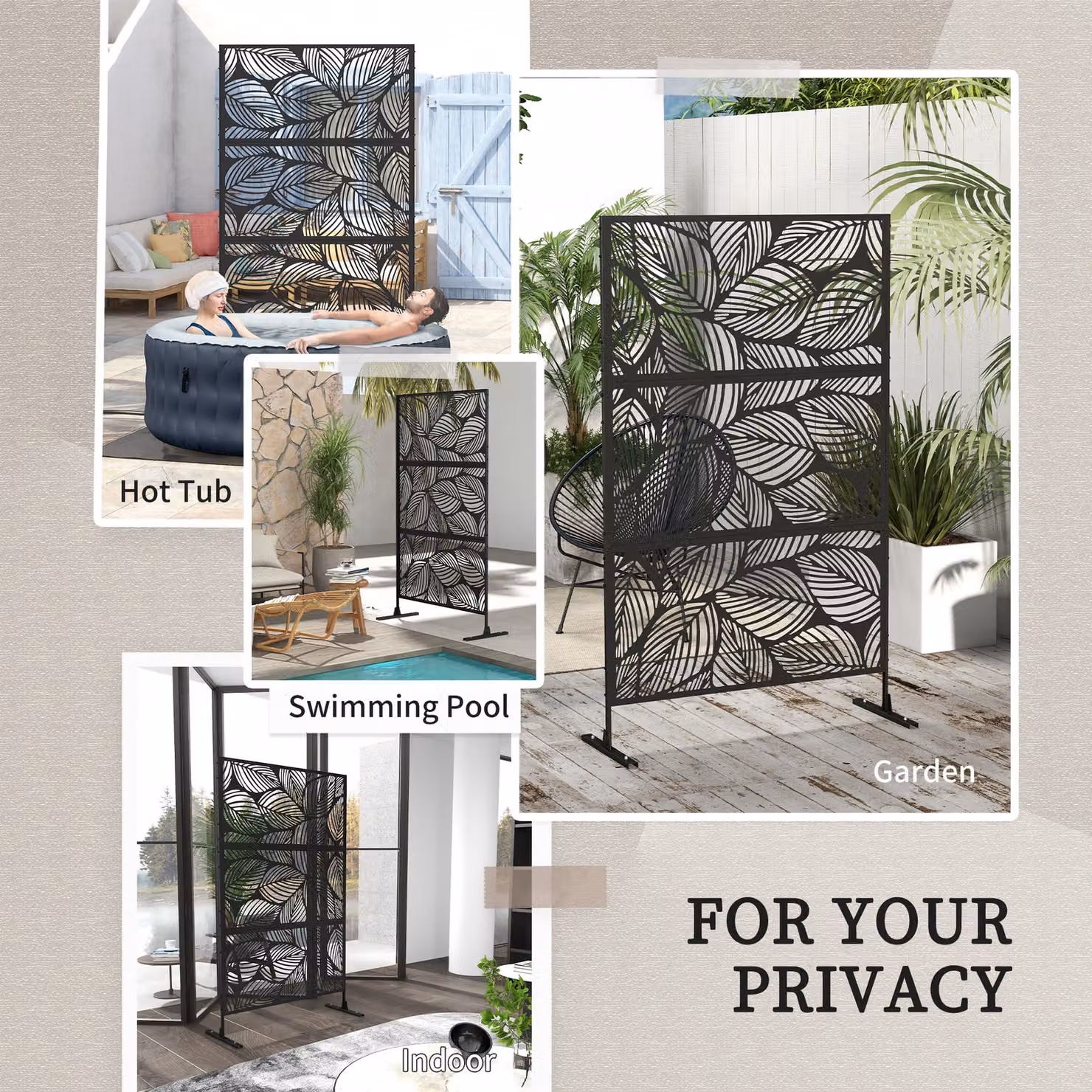 Outsunny Metal Decorative Privacy Screen Outdoor Divider, Black Leaf, H: 198 cm x W: 45 cm – 5