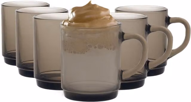 Duralex Versailles Glass Coffee Mugs, Grey, 260 ml