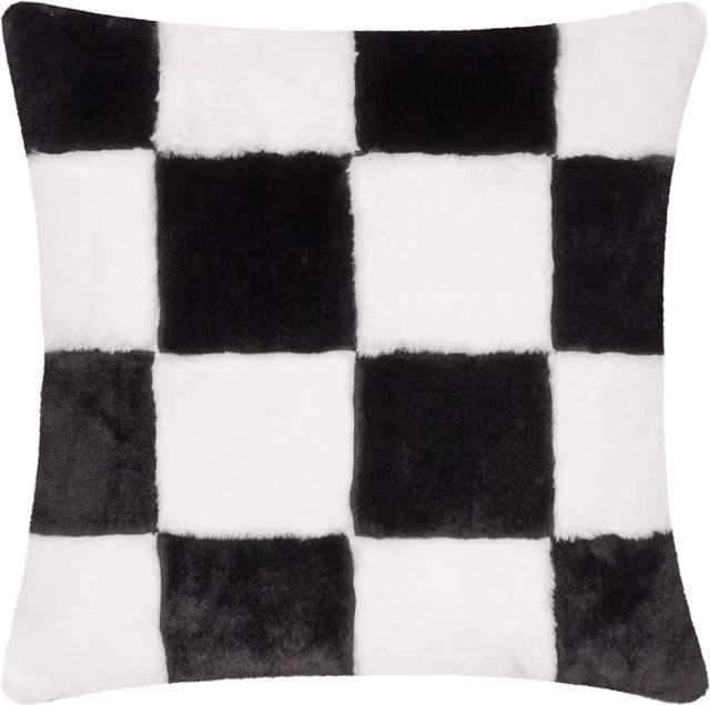 Make it a Home Cozee Check Faux Fur Feather Rich Square Cushion in Black
