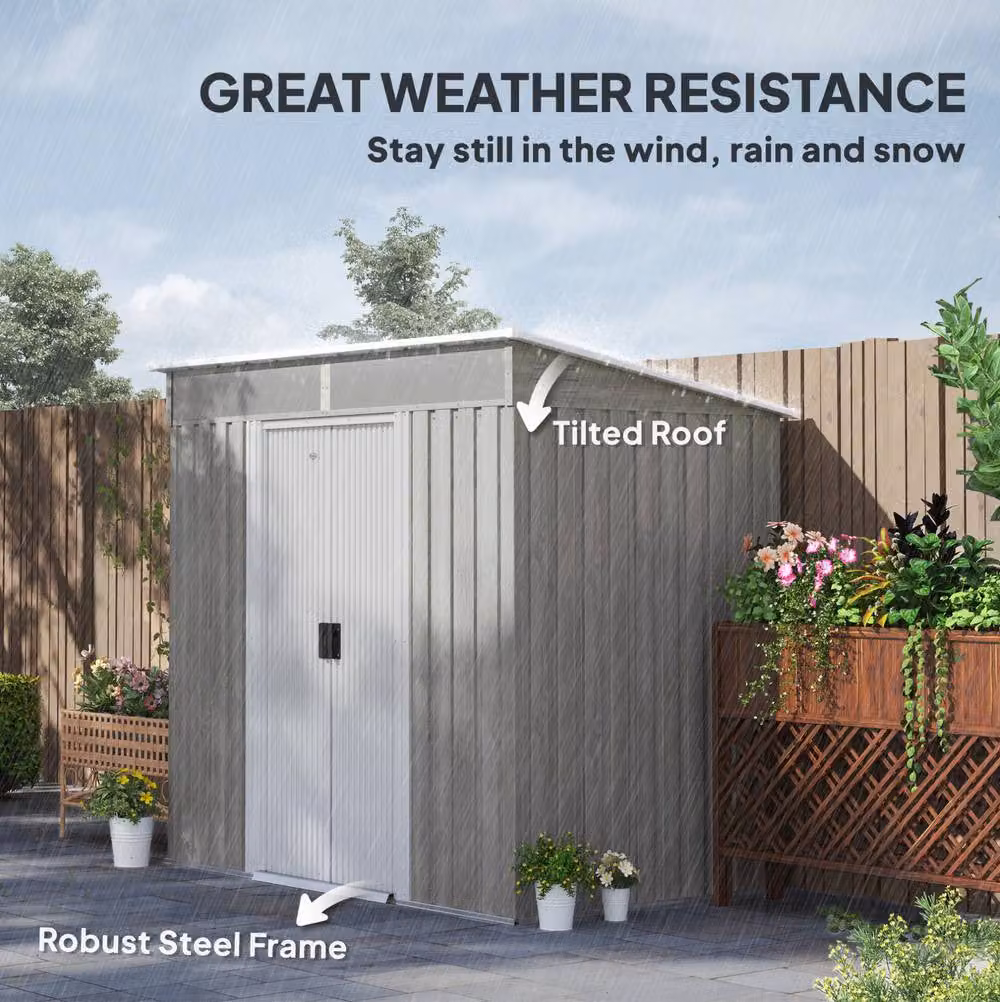 STILVORA Grey Metal Pent Garden Shed with Sliding Doors, W/D/H: 195 x 122 x 160 cm – 5