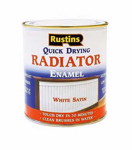 Rustins Quick Drying Satin White Radiator Enamel Paint 500ml – 1