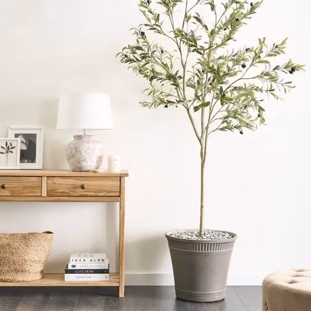 Wyld and Coco 178 cm Green Artificial Mediterranean Potted Olive Tree in Concrete Pot