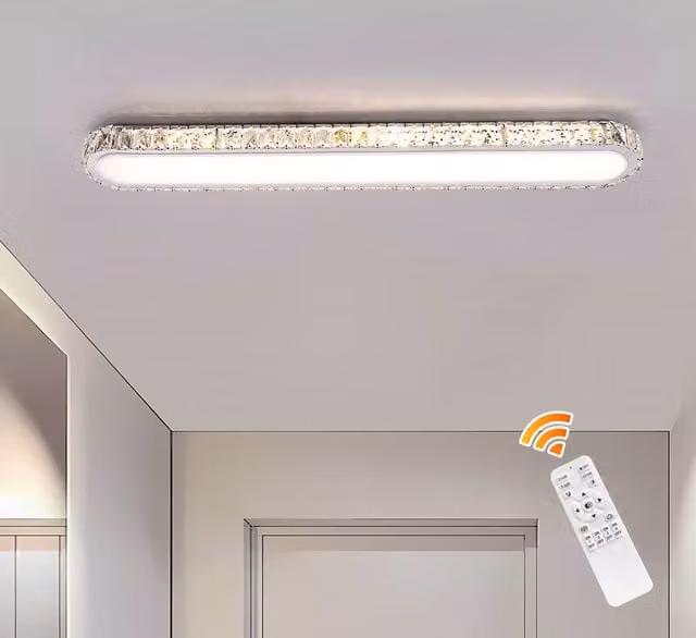 NIVOR Dimmable Rectangle Crystal LED Ceiling Light in Chrome and White, W: 100 cm, 48W – 1
