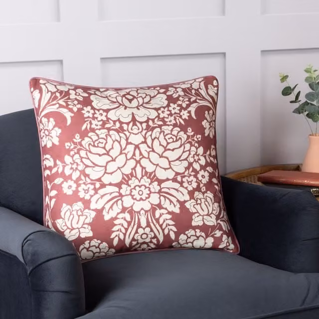 Paoletti Melrose Classic Floral Square Cushion in Purple and Multicolour, W/D/H: 50 x 50 x 50 cm