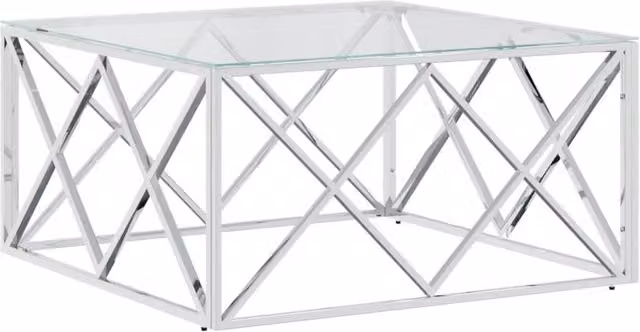 Berkfield Home Modern Square Coffee Table in Silver with Glass and Stainless Steel, W/D/H: 80 x 80 x 40 cm – 1