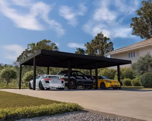 Palram Oslo Modern Freestanding Carport with Black Metal Structure and Grey Polycarbonate Panels – 2