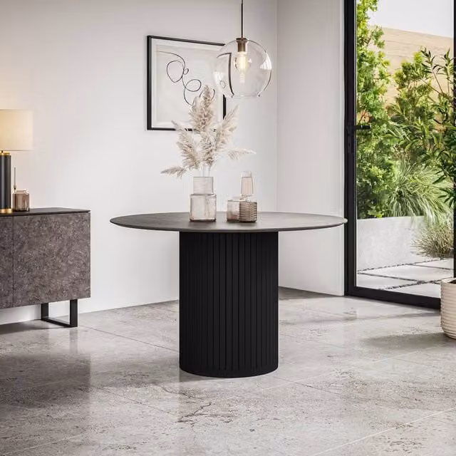 More4Homes Arlo Round Dining Table in Grey with Black Legs, Diameter: 120 cm, Height: 75 cm