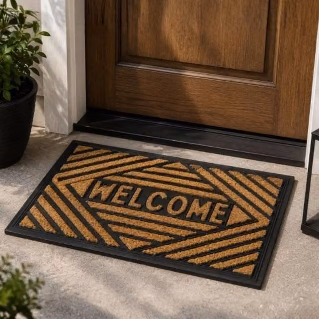 Marco Paul Non-Slip Coir Welcome Door Mat in Black and Brown, W: 40 cm, D: 60 cm – 1