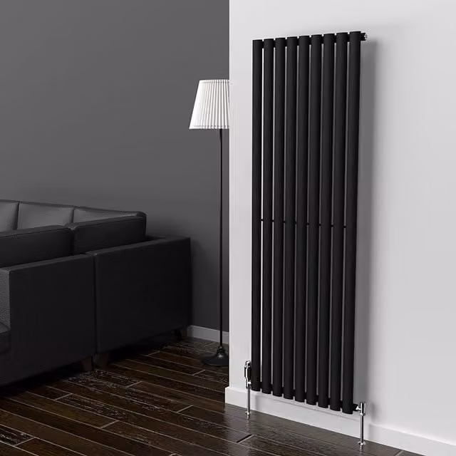 Lux Heat Oval Coloured Vertical Radiator in Black, H 160 cm x W 54 cm