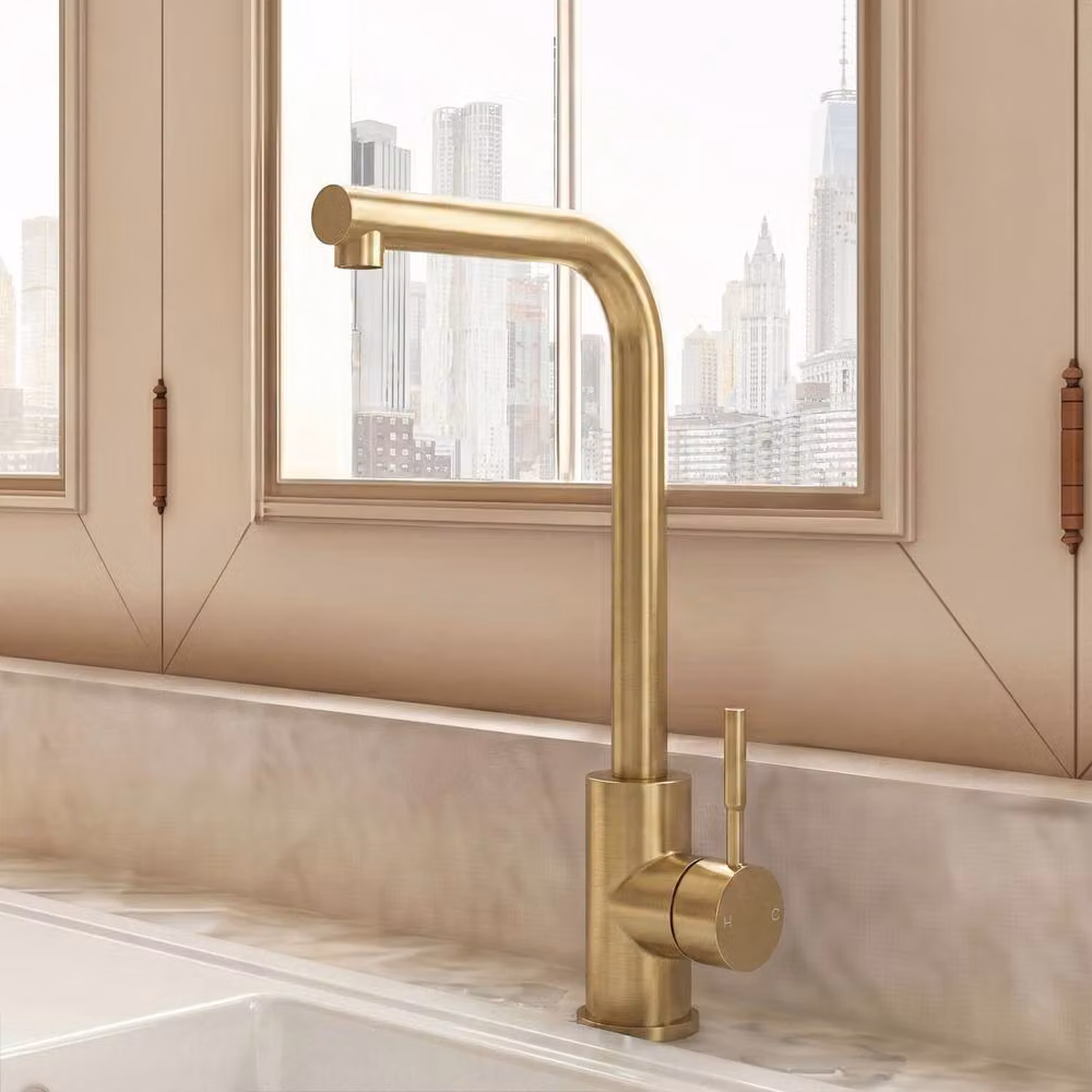 Balterley L-Neck Kitchen Sink Mixer Tap, Brushed Brass, H 34.7 cm x W 31.6 cm x D 17.2 cm – 4