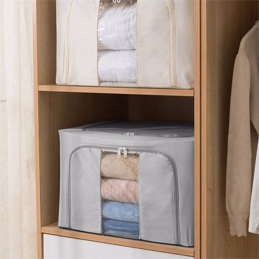 Nordara 2-Piece Grey Fabric and Metal Folding Wardrobe Organiser Storage Boxes, 66L – 3