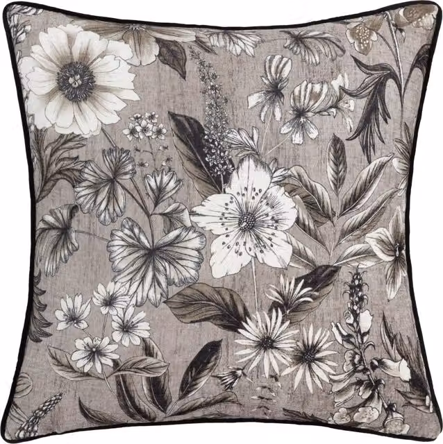 Make it a Home Harlington Botany Floral Piped Square Cushion in Brown Polyester Velvet