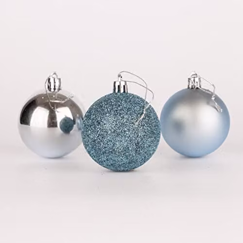 Shatchi 9-Piece Shatterproof Christmas Bauble Hanging Decorations in Blue and Silver – 1