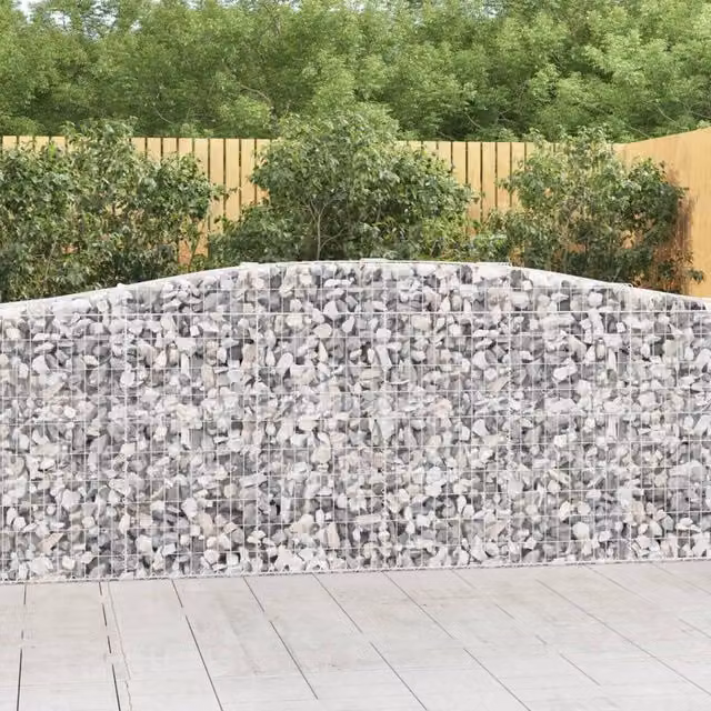 Berkfield Home Arched Gabion Baskets, 15 Piece Set, Silver Galvanised Steel, W: 400 cm, D: 50 cm, H: 100-120 cm – 1