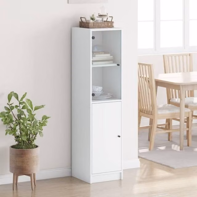Berkfield Home Highboard with Glass Doors in White, W/D/H: 35 x 37 x 142 cm