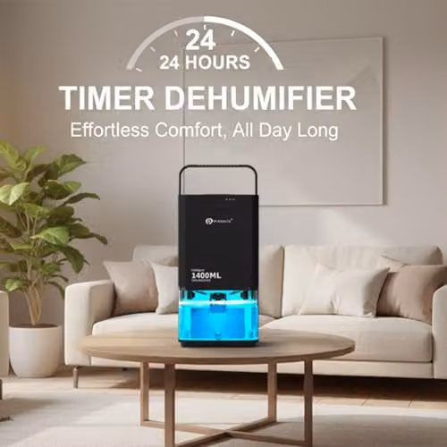 PureMate 1400ml Electric Dehumidifier with Ultra Quiet Operation and Auto Shut Off in Black and Multicolour – 5