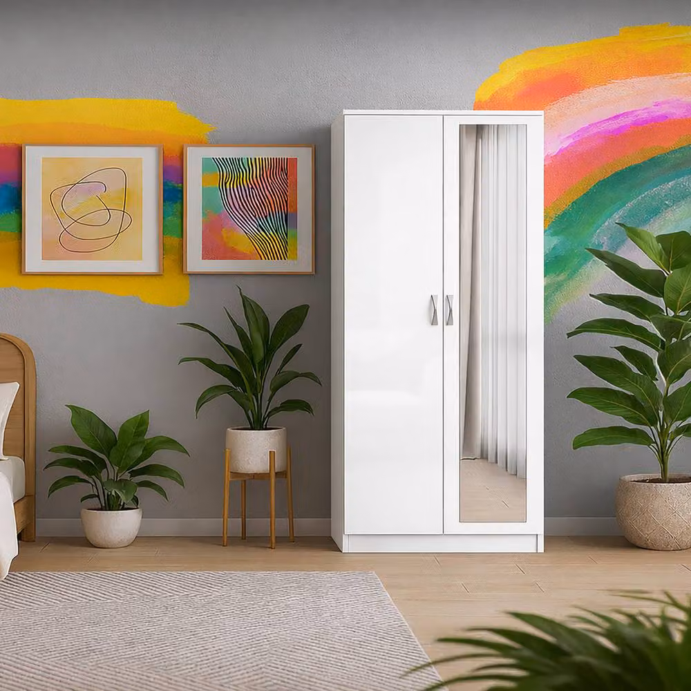Harmin Luxury White Mirrored 2 Door Soft Close Wardrobe, Height: 180 cm – 3