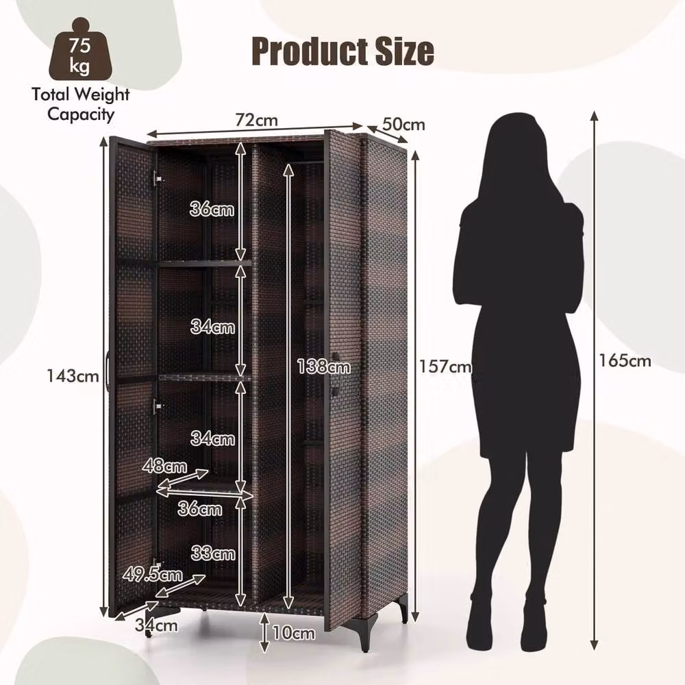NESTLUNE Brown Wicker 2 Door Storage Cabinet with Soft Close Hinged Doors, W/D/H: 100 x 15 x 157 cm – 2