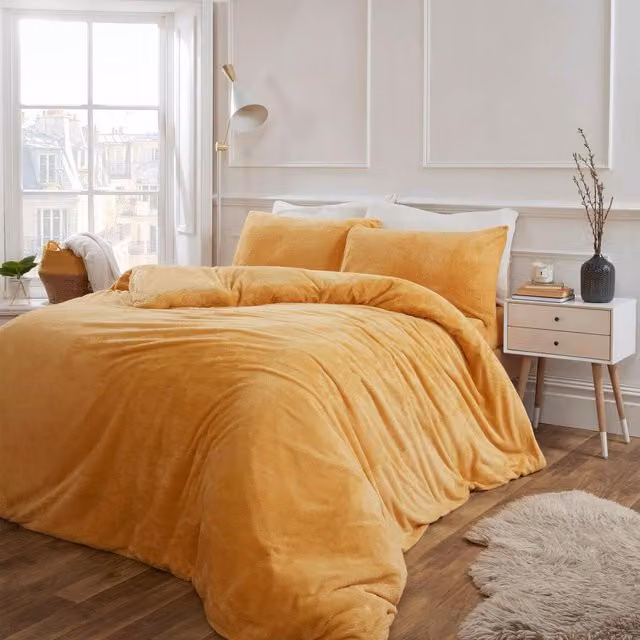 Brentfords Yellow Teddy Fleece Duvet Cover and Pillowcase Set, W: 90 cm, L: 200 cm
