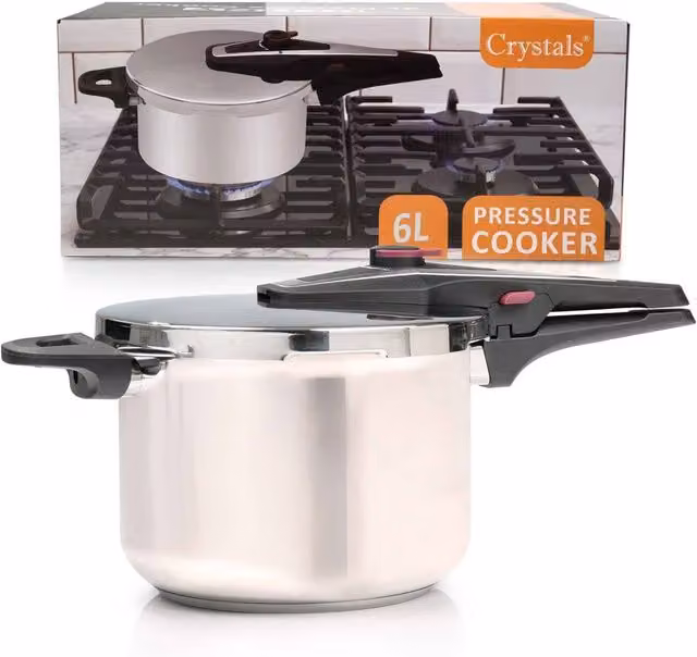 Crystals 6L Stainless Steel Pressure Cooker in Metallic Silver