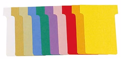 Exacompta T-Shaped Blank Record Cards, Assorted Colours, Pack of 100, 60 x 85 mm, 165gsm Hard Cardboard