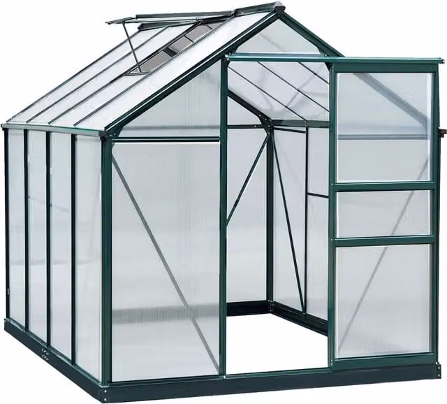 Outsunny Large Walk-In Greenhouse with Aluminium Frame and Sliding Door, Green and Transparent, W/D/H: 183 x 244 x 201 cm – 1