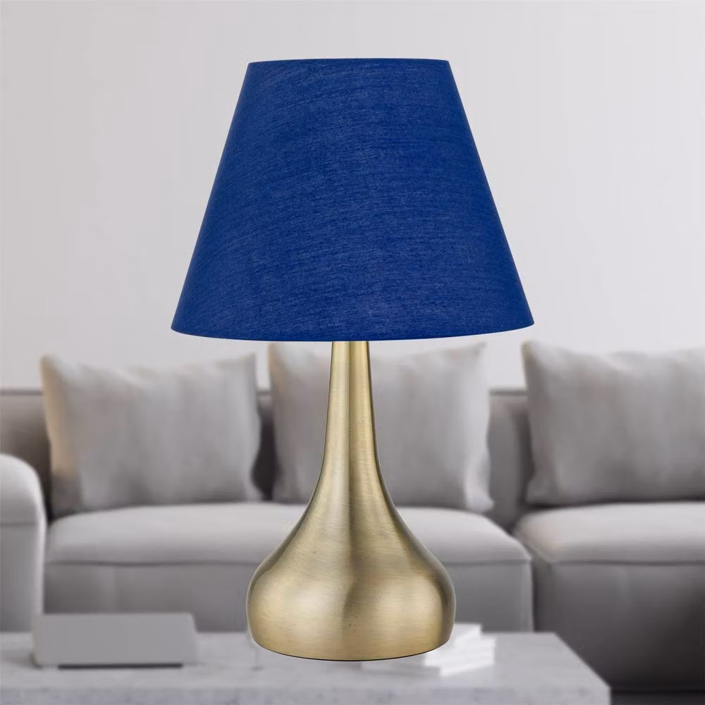 First Choice Lighting Romana Set of 2 Antique Brass Touch Table Lamps with Blue Fabric Shades – 3