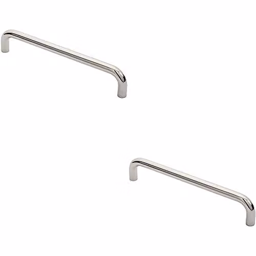 Loops 2 Pack Round D Bar Pull Handles in Polished Silver Stainless Steel, 319 x 19 mm, 300 mm Fixing Centres