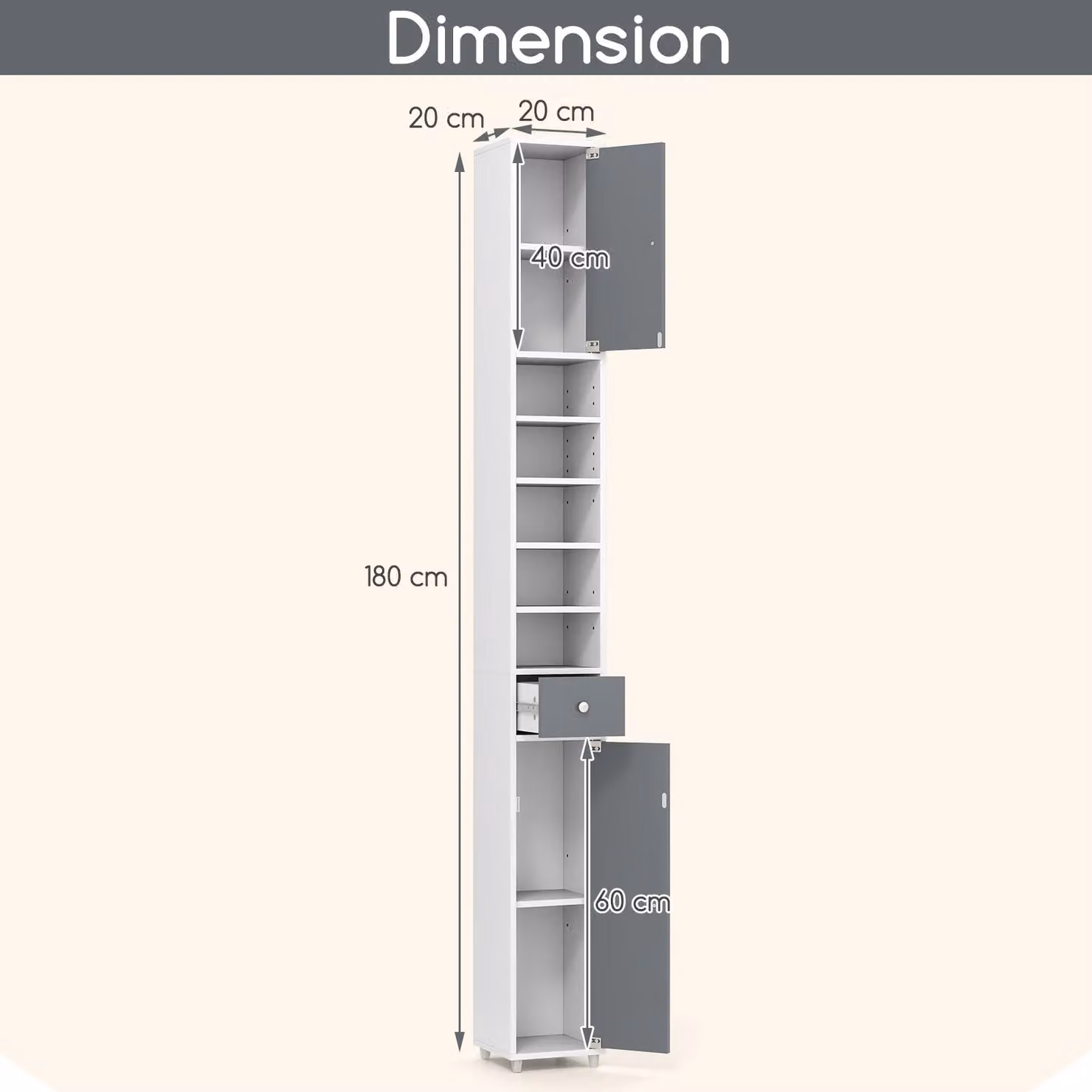 Gymax Slim White Bathroom Tall Linen Tower with 2 Doors and 1 Drawer – 3