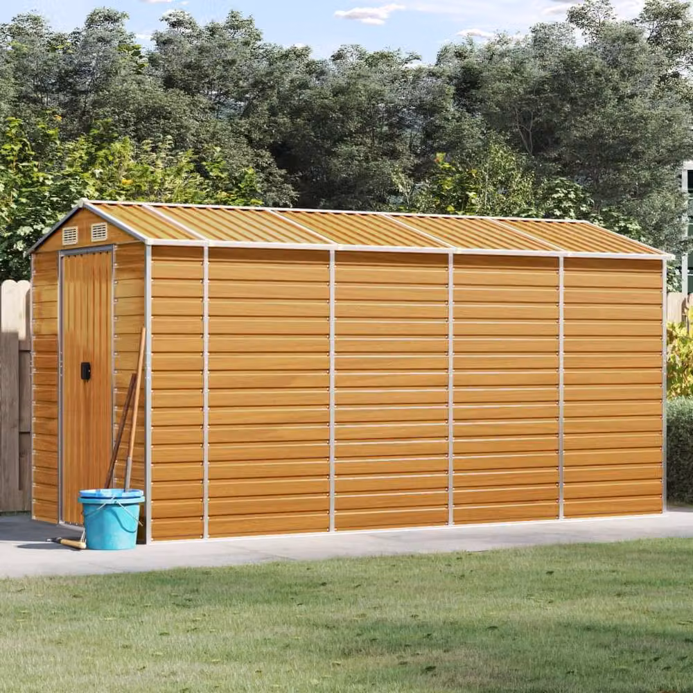 Berkfield Home Garden Shed in Light Brown, Galvanised Steel, W/D/H: 191 x 385 x 198 cm – 1