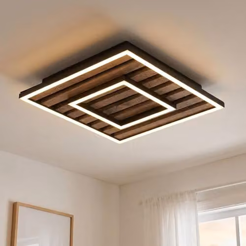 Netlighting Woody Globo Lighting Semi Flush Ceiling Light Panel in Black and Wood with Warm White LED, W/D/H: 30 x 30 x 6 cm – 2