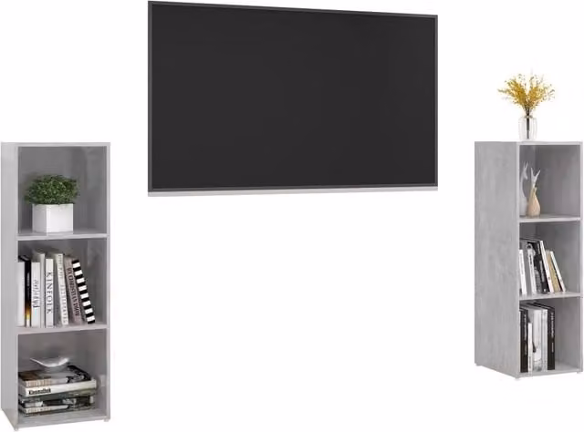 Berkfield Home Set of 2 Concrete Grey TV Cabinets in Engineered Wood, W/D/H: 107 x 35 x 37 cm