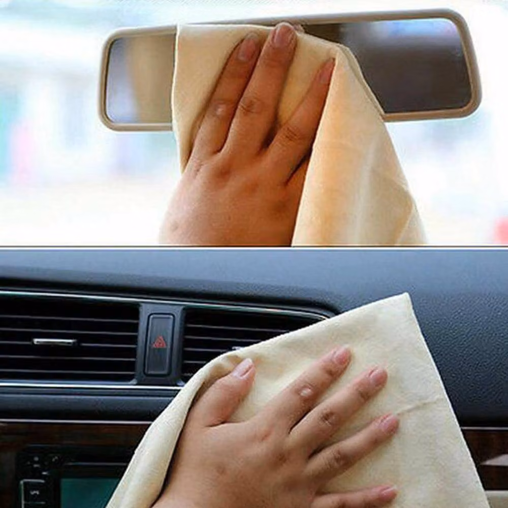 FLAVORA Large Natural Chamois Leather Car Cleaning Cloth, Beige, 0.6m2 – 3