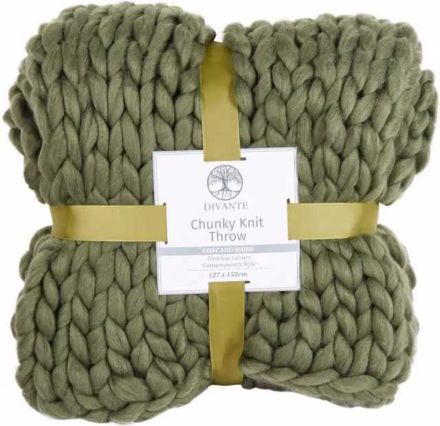 Divante Chunky Knit Olive Green Polyester Throw