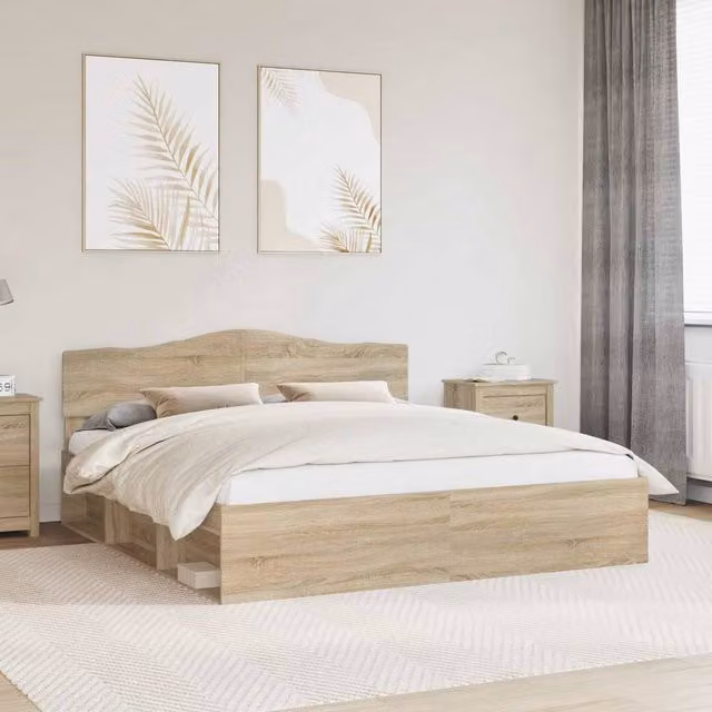 Berkfield Home Sonoma Bed Frame with Headboard and Drawers in Brown Solid Pine Wood, 200 x 200 cm