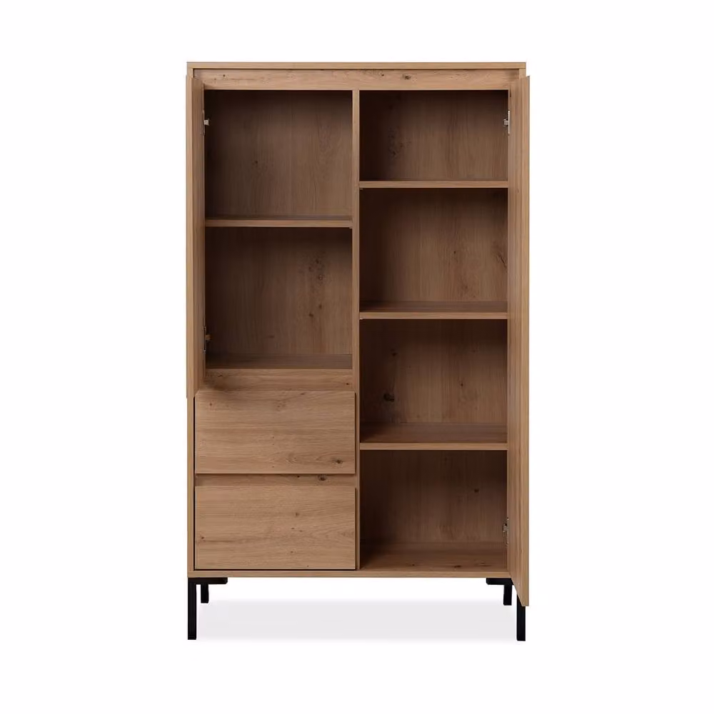 CALICOSY PLOCK Highboard with 2 Doors, 2 Drawers and 2 Shelves in Light Brown, H 139 cm, W 47.5 cm, D 40 cm, D 40 cm – 3
